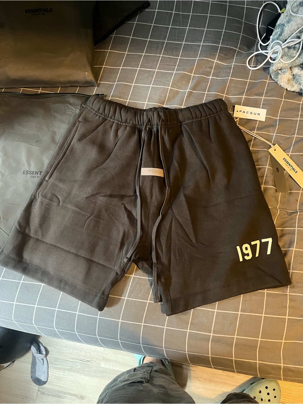 Fear of God Black Athletic Shorts with 1977 Print